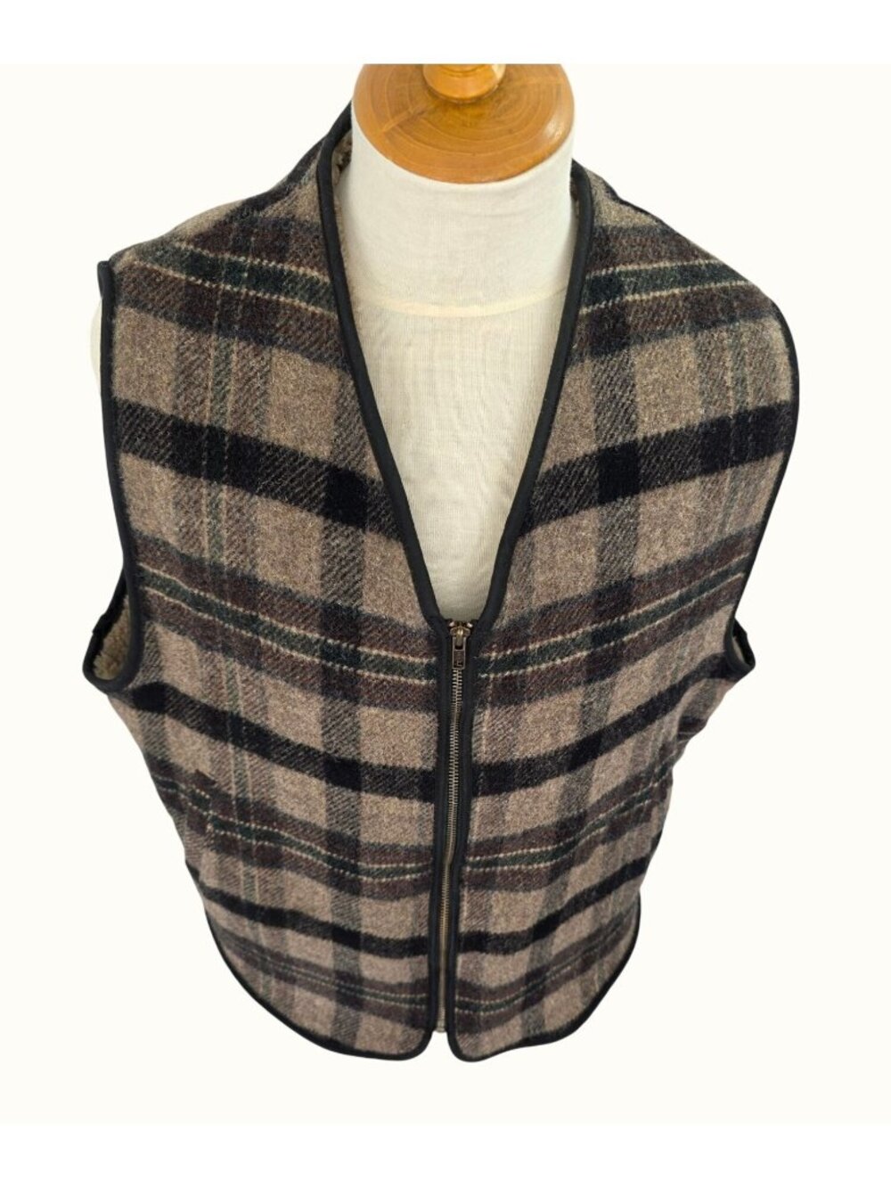 Vintage LL Bean Wool Blend Plaid Vest Mens Sz Large Tall Made USA Fleece Lined